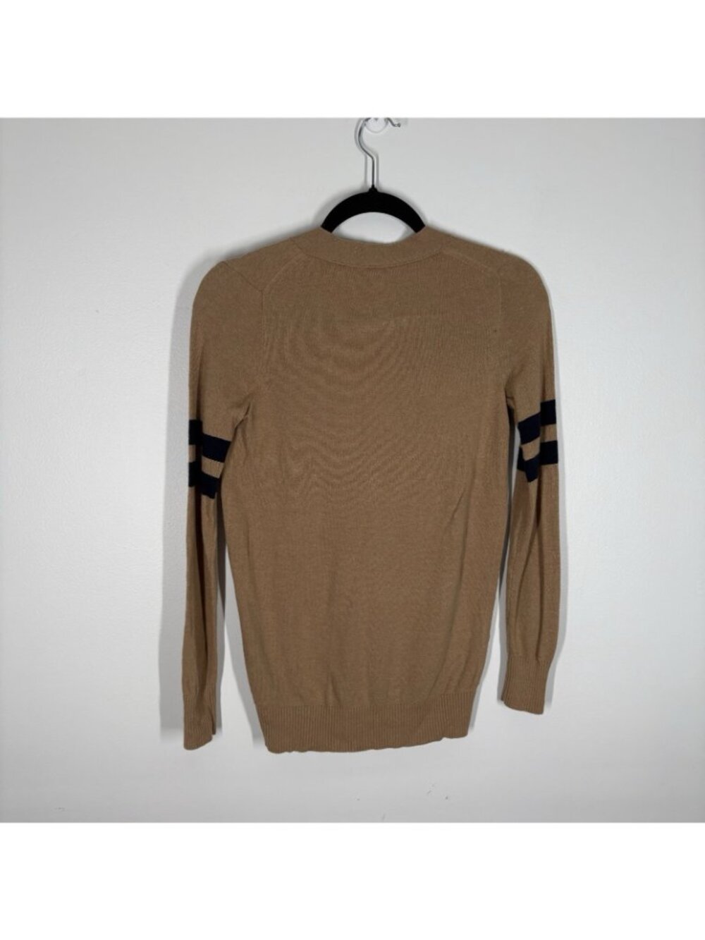 J.Crew Factory Women XS Camel Navy Merino Wool Blend Preppy Varsity Cardigan NWT - Picture 11 of 11